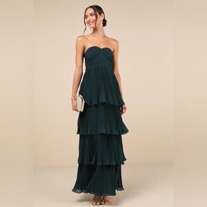 Lulu's Seriously Sensational Emerald Strapless Tiered Maxi Dress Large